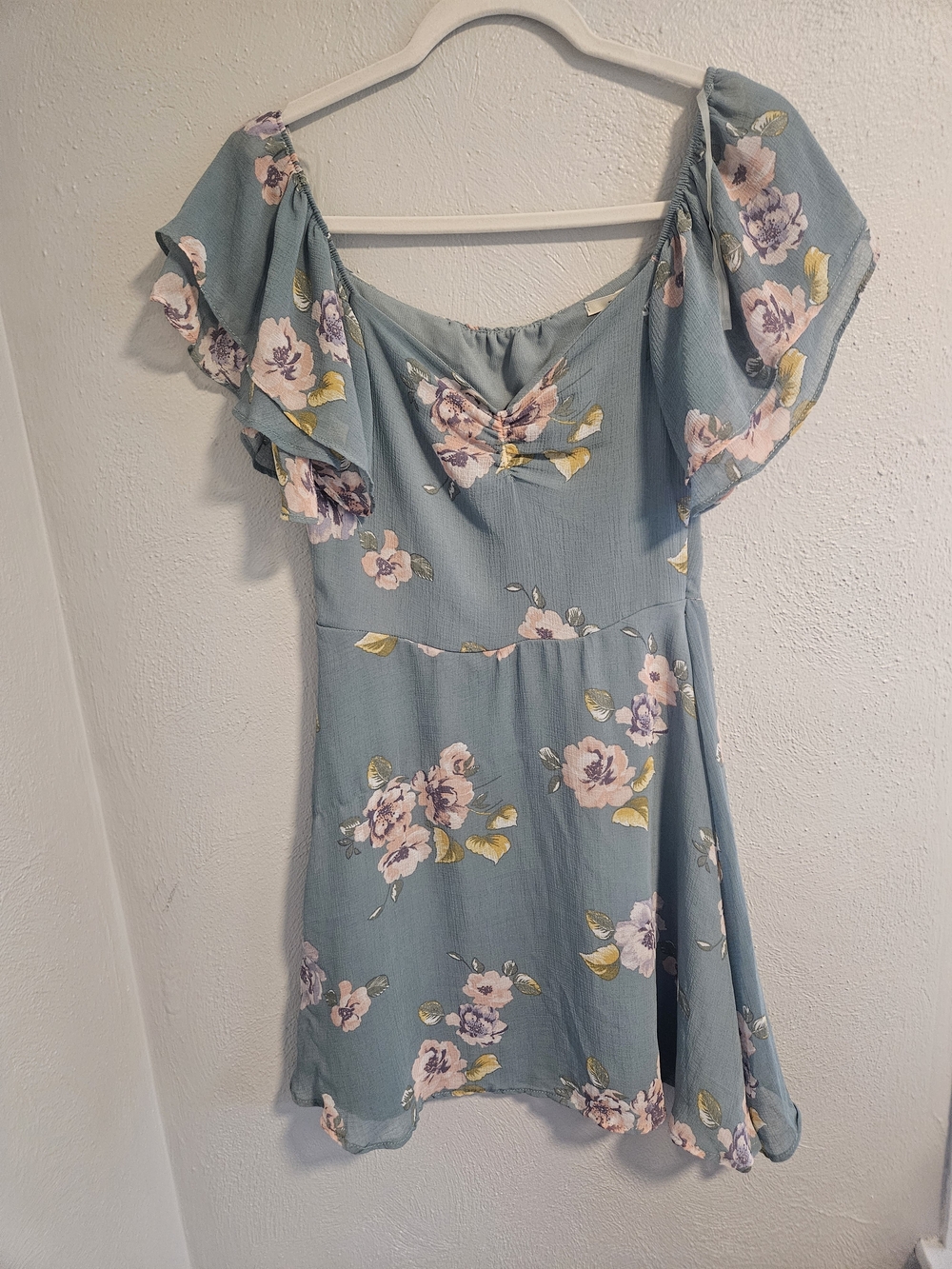 Francesca's Collections Sage Blue Floral Mini Dress